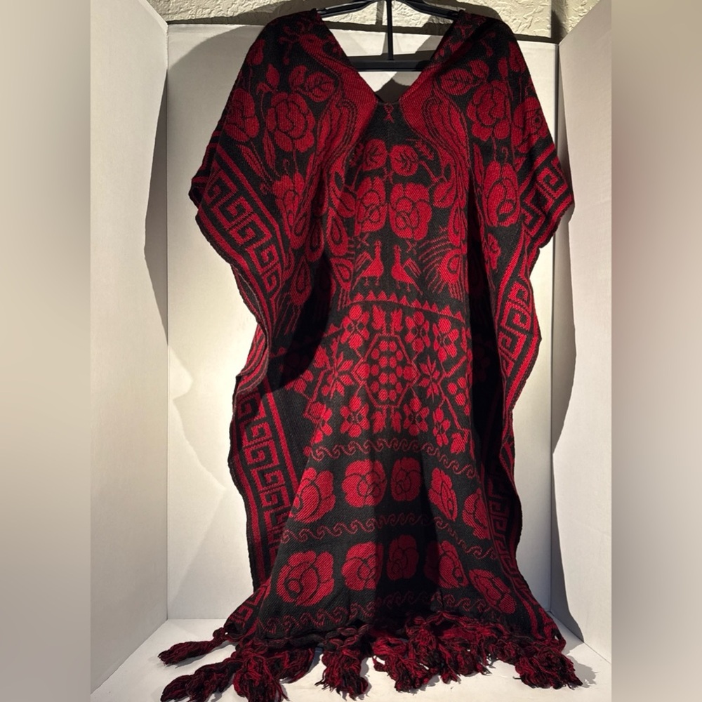 Red and Black Patterned Spanish style Poncho